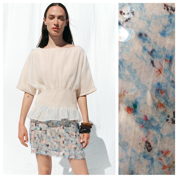 NWT. Zara Raw Blue Sequin Short Skirt. Size S. - Picture 2 of 12